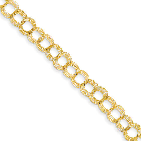 14k Yellow Gold Solid 9.00mm Triple Link Charm Bracelet