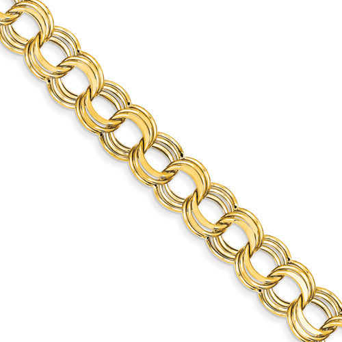 14k Yellow Gold Lite 11mm Triple Link Charm Bracelet